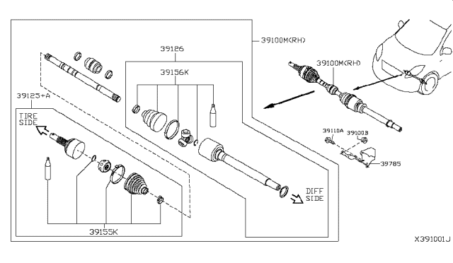 2013 Nissan Versa Joint Assy-Inner Diagram for C9711-3HC0A