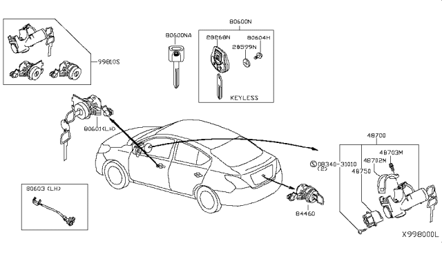 2012 Nissan Versa Sedan Key Set & Blank Key Diagram