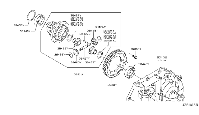 2016 Nissan Versa Washer-Thrust,Side Gear Diagram for 38424-31X02