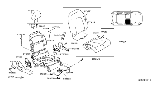 2015 Nissan Versa Side Air Bag Front Right Module Assembly Diagram for 985H0-3BA0A