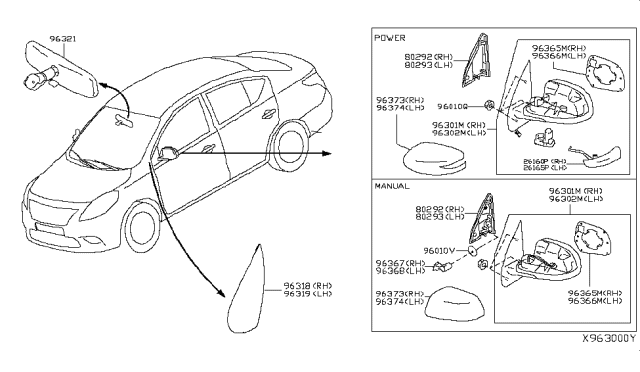 2015 Nissan Versa Mirror Body Cover, Driver Side Diagram for 96374-1HK5B