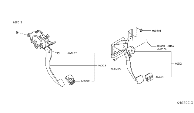 2014 Nissan Versa Pedal Assy-Brake W/Bracket Diagram for 46501-1HK0A