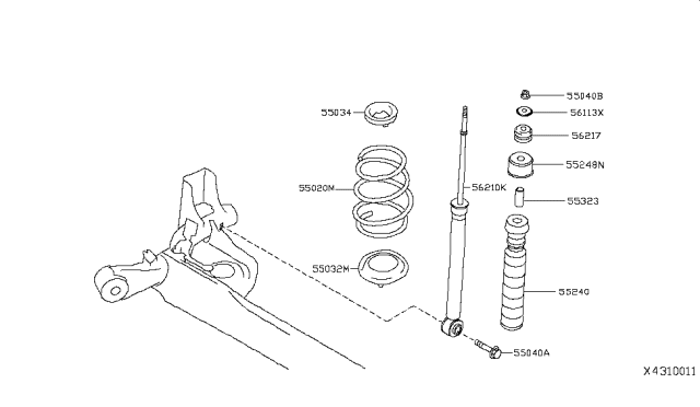 2015 Nissan Versa Spring-Rear Suspension Diagram for 55020-3BA0C