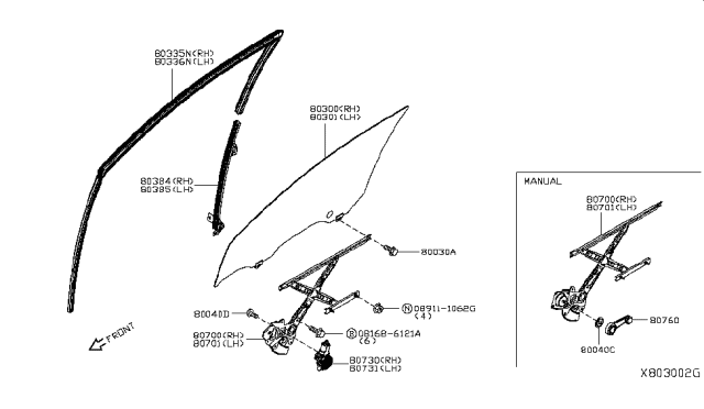 2019 Nissan Versa Glass Run Rubber-Front Door,LH Diagram for 80331-9KY0A