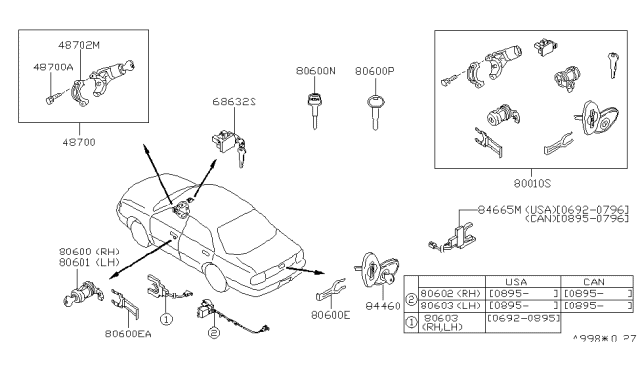 1993 Nissan Stanza Key Set & Blank Key Diagram