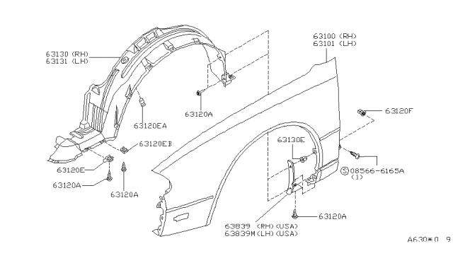 1996 Nissan Altima Front Fender & Fitting Diagram