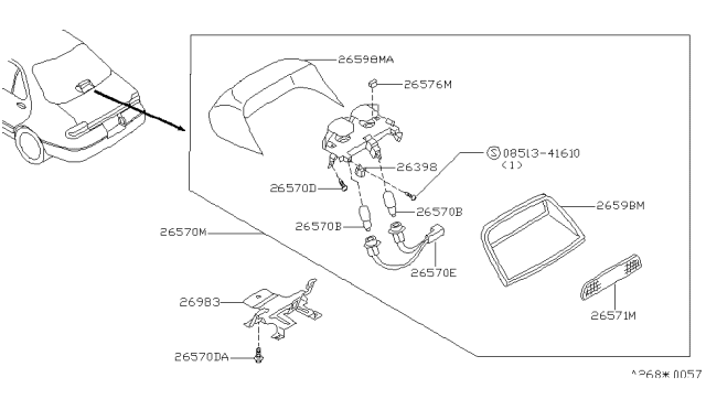 1994 Nissan Altima High Mounting Stop Lamp Socket Assembly Diagram for 26597-0E700