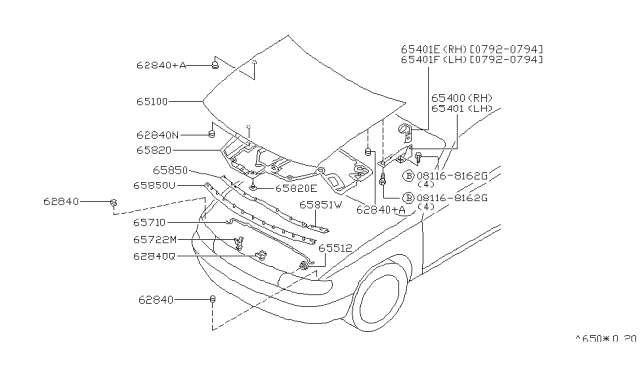 1993 Nissan Altima Rod-Hood Support Diagram for 65771-0E000