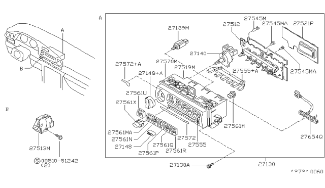 1993 Nissan Stanza Switch Assy-Air Conditioner Diagram for 27670-0E000