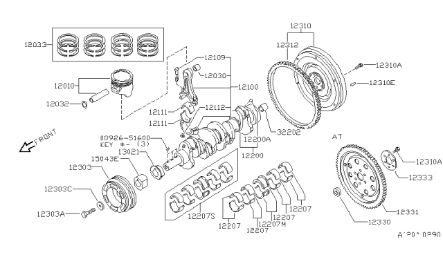 1994 Nissan Stanza FLYWHEEL Assembly Diagram for 12310-1E410