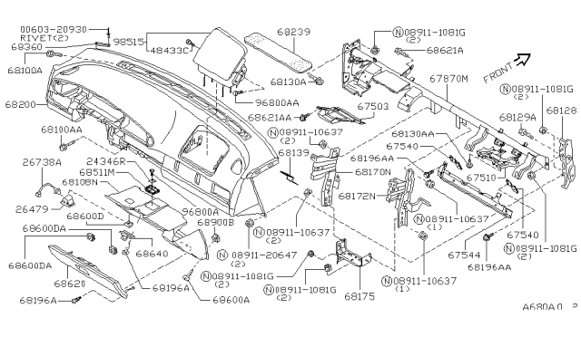 1997 Nissan Stanza Instrument Panel,Pad & Cluster Lid Diagram 1