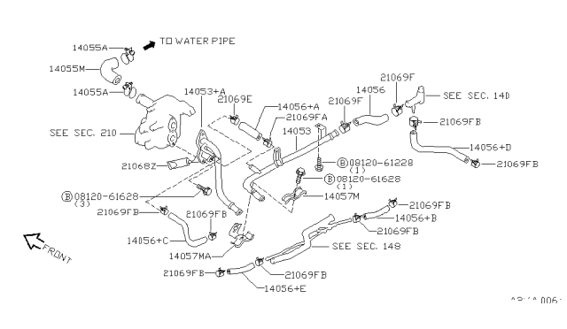 1993 Nissan Altima Water Hose & Piping Diagram