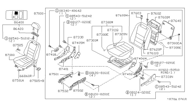 1996 Nissan Altima Cushion Assy Front Seat Diagram for 87300-2E802