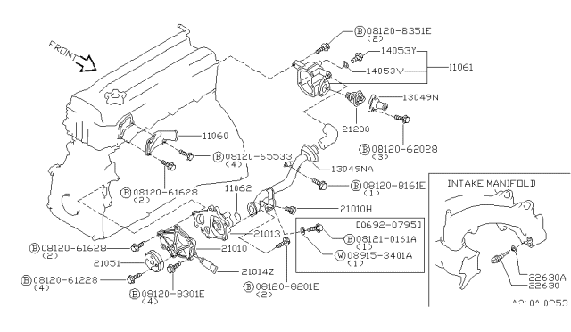 1995 Nissan Altima Thermostat Assembly Diagram for 21200-0C810