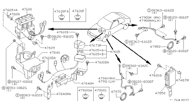 1996 Nissan Stanza Sensor Assembly-Anti SKID,Front LH Diagram for 47911-2B000