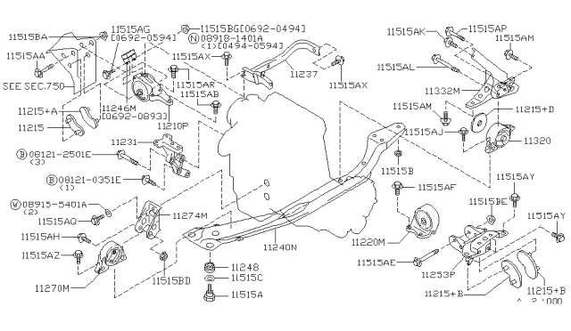 1994 Nissan Stanza Engine Mounting Insulator ,Front Diagram for 11210-1E803