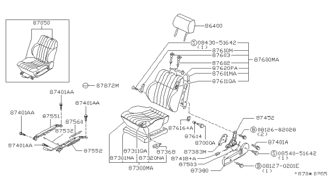 1996 Nissan Hardbody Pickup (D21U) Lever Assembly-Front Seat Cushion Diagram for 87368-1S708