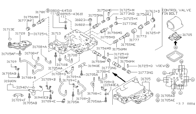 1996 Nissan Hardbody Pickup (D21U) Tube-Connector,Control Valve Diagram for 31708-48X00