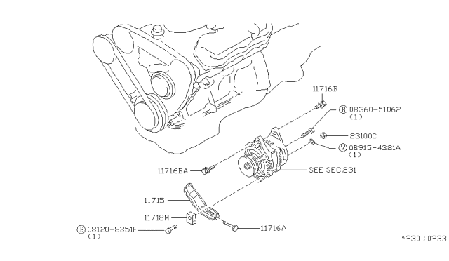 1996 Nissan Hardbody Pickup (D21U) Alternator Fitting Diagram 2
