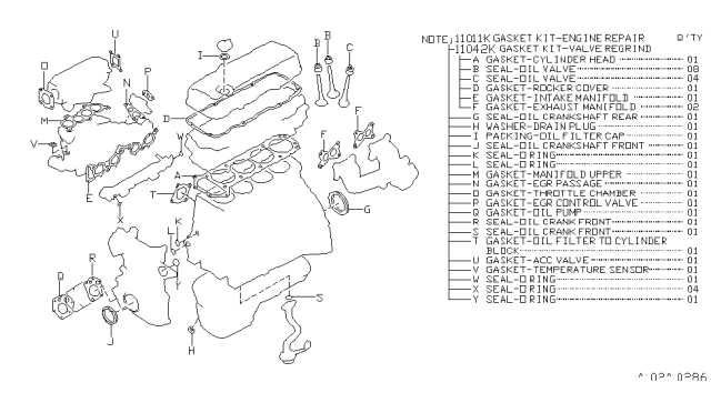 1996 Nissan Hardbody Pickup (D21U) Gasket Kit-Engine Repair Diagram for 10101-88G87