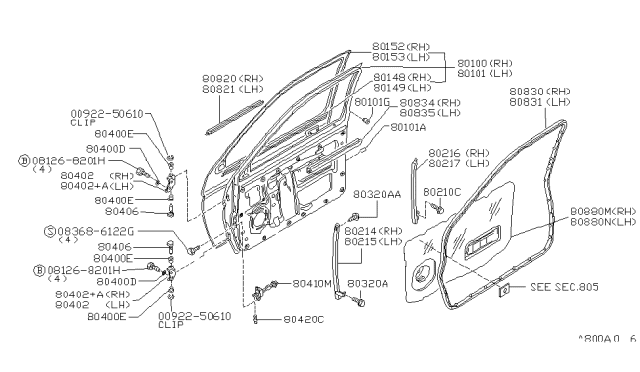 1997 Nissan Hardbody Pickup (D21U) Front Door Panel & Fitting Diagram