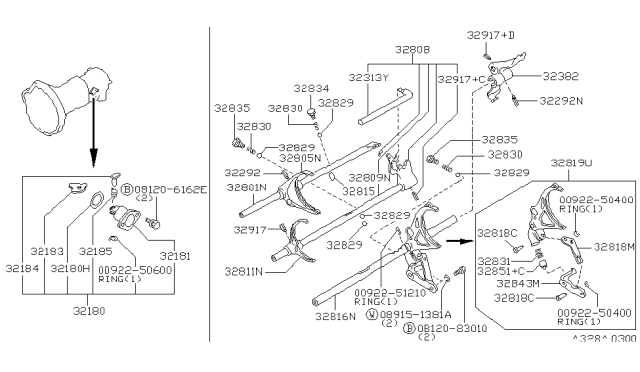 1997 Nissan Hardbody Pickup (D21U) Transmission Shift Control Diagram 3