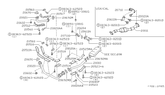 1995 Nissan Hardbody Pickup (D21U) Exhaust Tube & Muffler Diagram 4