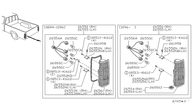 1995 Nissan Hardbody Pickup (D21U) Rear Combination Lamp Diagram