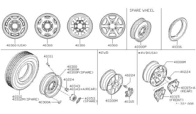 1996 Nissan Hardbody Pickup (D21U) Wheel Ring Assembly Diagram for 40315-S3500