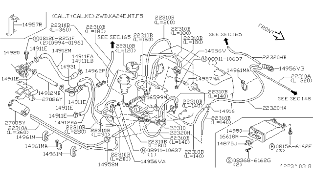 1996 Nissan Hardbody Pickup (D21U) Hose-Vacuum Control,A Diagram for 22320-86G00