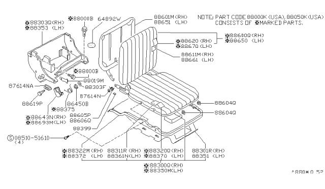 1996 Nissan Hardbody Pickup (D21U) Frame Assembly-Rear Seat Back LH Diagram for 88651-01G00