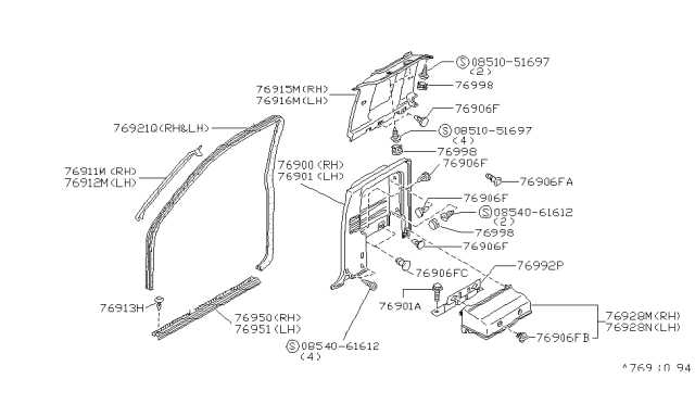 1996 Nissan Hardbody Pickup (D21U) Body Side Trimming Diagram 1