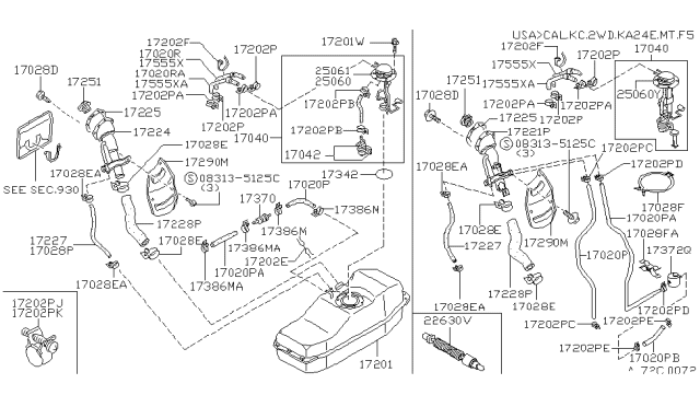 1996 Nissan Hardbody Pickup (D21U) Fuel Tank Assembly Diagram for 17202-01G01