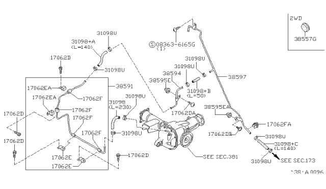 1997 Nissan Hardbody Pickup (D21U) Breather Piping (For Front Unit) Diagram