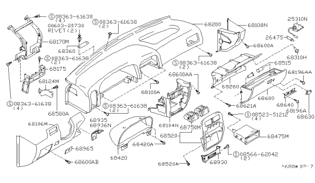 1995 Nissan Hardbody Pickup (D21U) Lock Assembly - Glove Box Lid Diagram for F8630-75P11