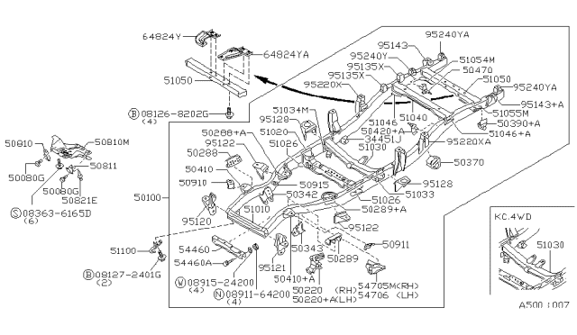 1996 Nissan Hardbody Pickup (D21U) 5TH Cross Member Assembly Diagram for 51050-1S600