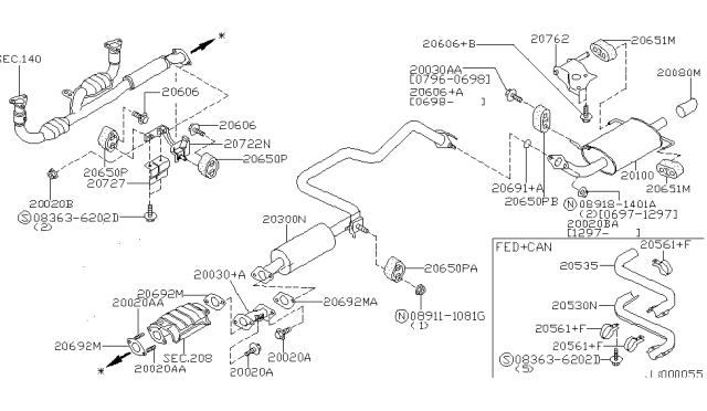 1997 Nissan Maxima Exhaust Tube & Muffler Diagram 2