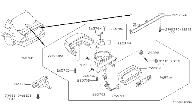 1999 Nissan Maxima High Mounting Stop Lamp Socket Assembly Diagram for 26597-1L000