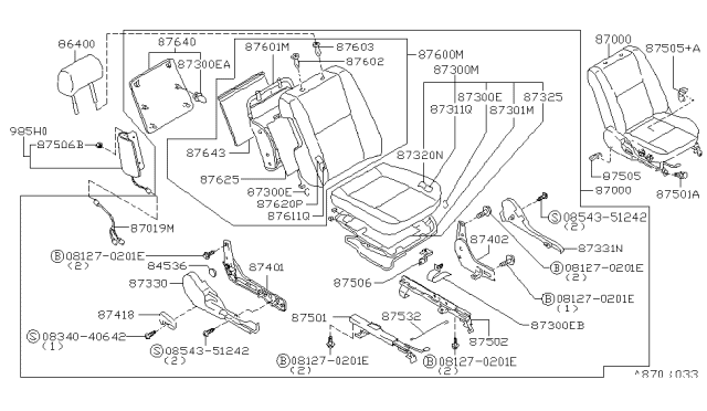 1998 Nissan Maxima Heater Unit-Front Seat Back Diagram for 87635-41U40