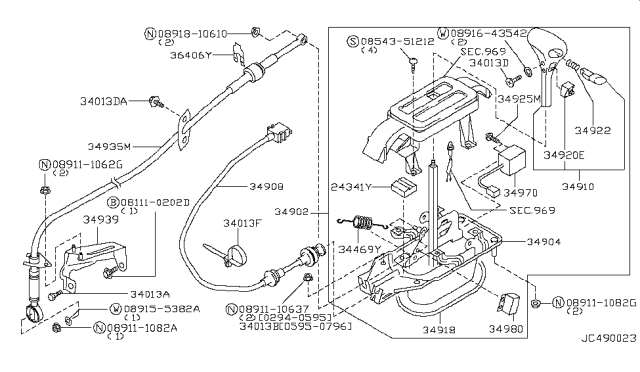 1995 Nissan Maxima Transmission Control Device Assembly Diagram for 34901-53U07