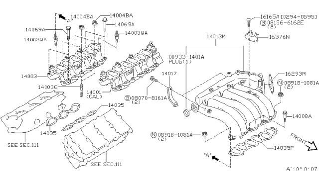 1996 Nissan Maxima Gasket-Intake Manifold Diagram for 14032-38U00