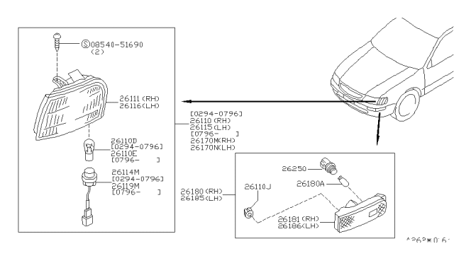 1996 Nissan Maxima Lens-Side Combination Lamp,LH Diagram for 26119-40U00
