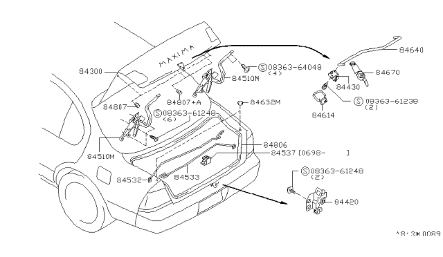 1996 Nissan Maxima Trunk Lid Lock Assembly Diagram for 84630-50J10
