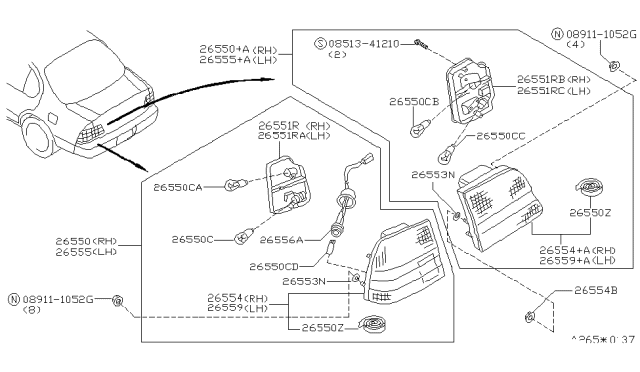 1996 Nissan Maxima Body Assembly-Combination Lamp,LH Diagram for 26559-0L725