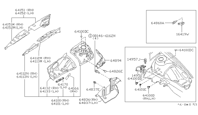 1995 Nissan Maxima Hood Ledge & Fitting Diagram