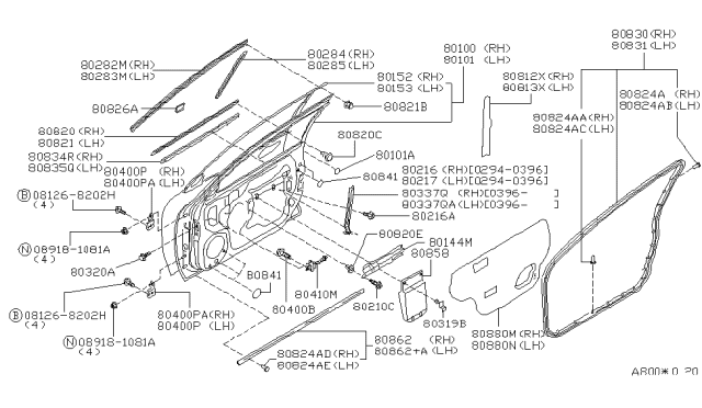 1997 Nissan Maxima WEATHERSTRIP Front Door LH Diagram for 80831-40U01