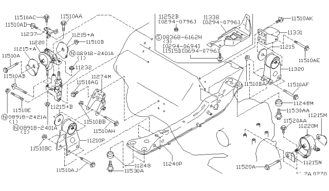 1997 Nissan Maxima Stopper-Rubber, Engine Mounting Diagram for 11215-0L700