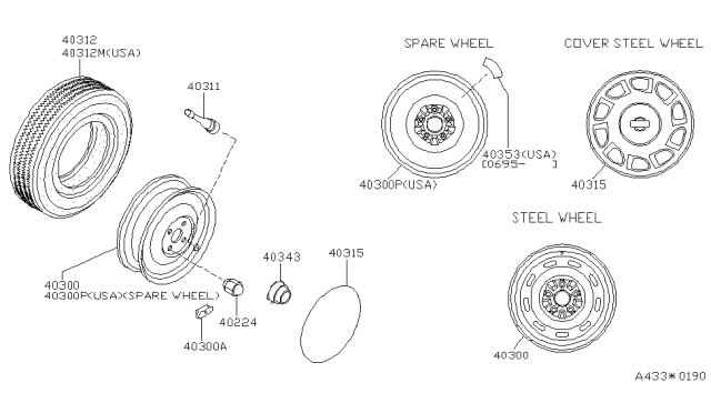 1997 Nissan Maxima Wheel Assy-Disc Diagram for 40300-1P120