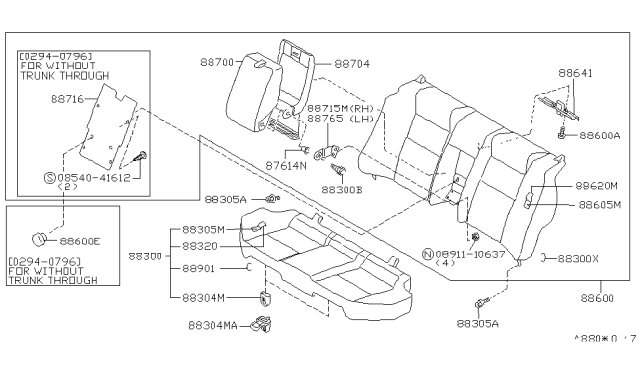 1996 Nissan Maxima Rear Seat Armrest Assembly Diagram for 88700-0L711