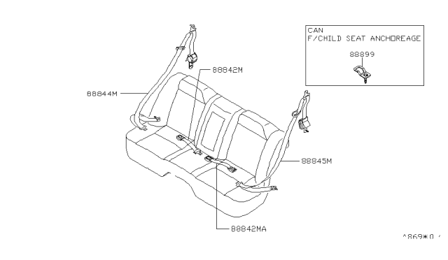 1996 Nissan Maxima Rear Seat Buckle Belt Assembly Diagram for 88842-31U10